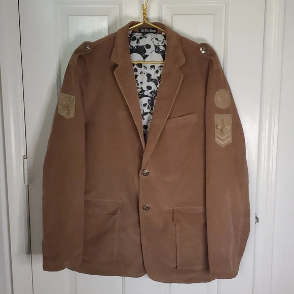 Men’s Affliction Red Label Premium Corduroy Brown Blazer,Handmade, 100% Cotton